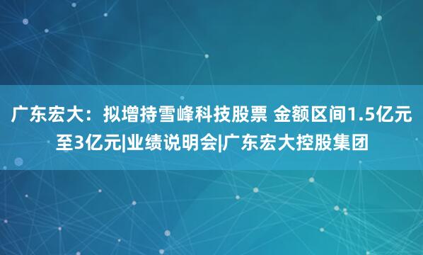 广东宏大：拟增持雪峰科技股票 金额区间1.5亿元至3亿元|业绩说明会|广东宏大控股集团