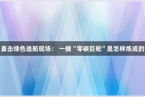 直击绿色造船现场： 一艘“零碳巨轮”是怎样炼成的