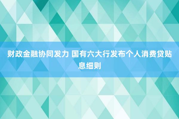 财政金融协同发力 国有六大行发布个人消费贷贴息细则