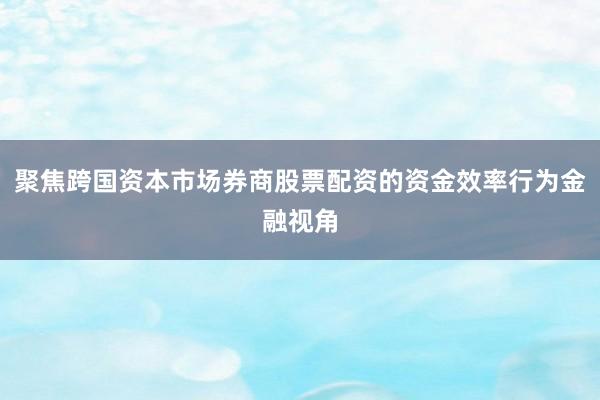 聚焦跨国资本市场券商股票配资的资金效率行为金融视角