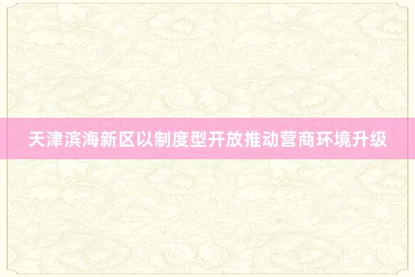 天津滨海新区以制度型开放推动营商环境升级