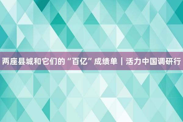 两座县城和它们的“百亿”成绩单｜活力中国调研行