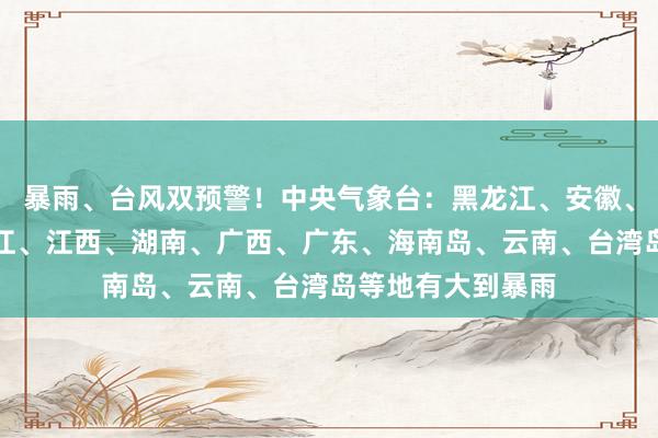 暴雨、台风双预警！中央气象台：黑龙江、安徽、江苏、上海、浙江、江西、湖南、广西、广东、海南岛、云南、台湾岛等地有大到暴雨