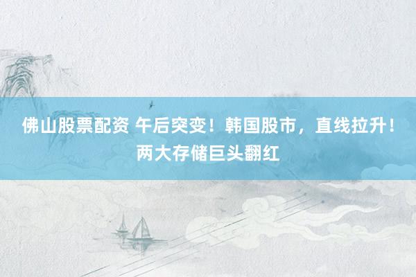佛山股票配资 午后突变！韩国股市，直线拉升！两大存储巨头翻红
