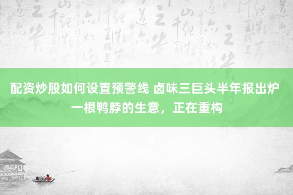 配资炒股如何设置预警线 卤味三巨头半年报出炉 一根鸭脖的生意，正在重构