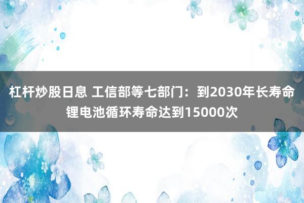 杠杆炒股日息 工信部等七部门：到2030年长寿命锂电池循环寿命达到15000次
