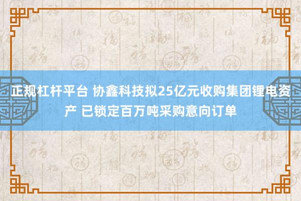 正规杠杆平台 协鑫科技拟25亿元收购集团锂电资产 已锁定百万吨采购意向订单