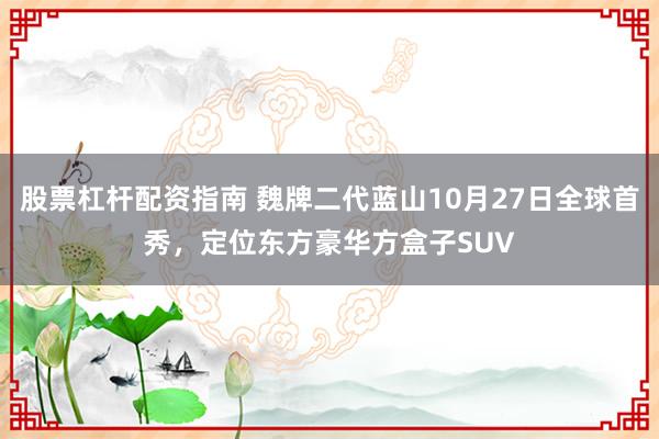 股票杠杆配资指南 魏牌二代蓝山10月27日全球首秀，定位东方豪华方盒子SUV